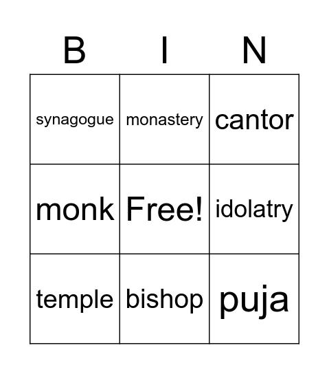 Sacred buildings Bingo Card