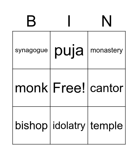 Sacred buildings Bingo Card