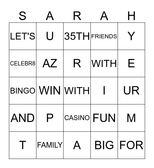 H  A  P  P  Y    3 5 TH    B  I  R  T  H  D  A  Y Bingo Card