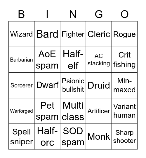 5e Battle Royale Bingo Card