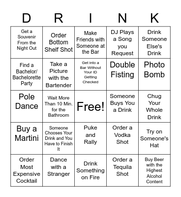 The Gang Plays Bar Bingo Card