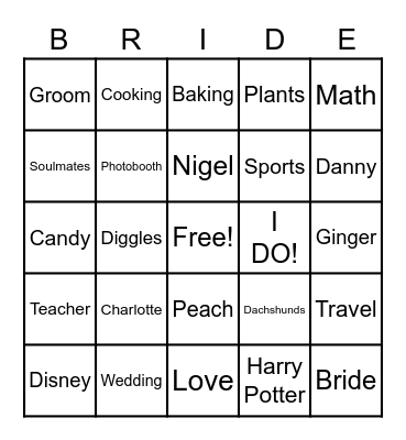 Bridal Shower Bingo Card