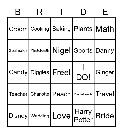 Bridal Shower Bingo Card