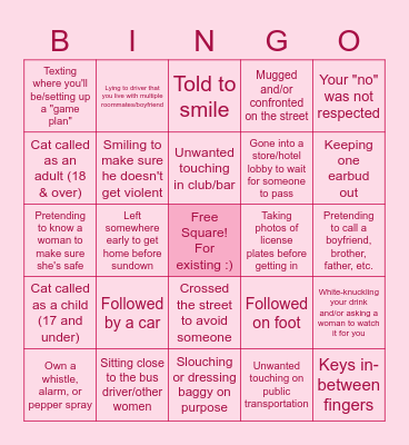 Sexual Harassment Bingo Card