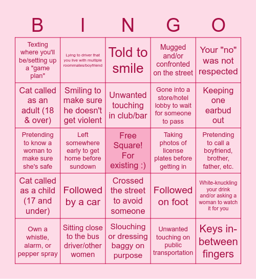 Sexual Harassment Bingo Card