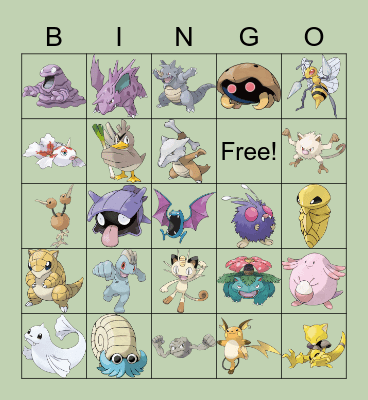 Kanto (Original) Pokemon Bingo Card