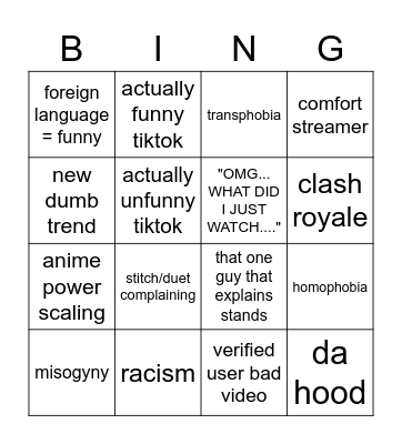 todays tiktok bingo 3-5-22 Bingo Card
