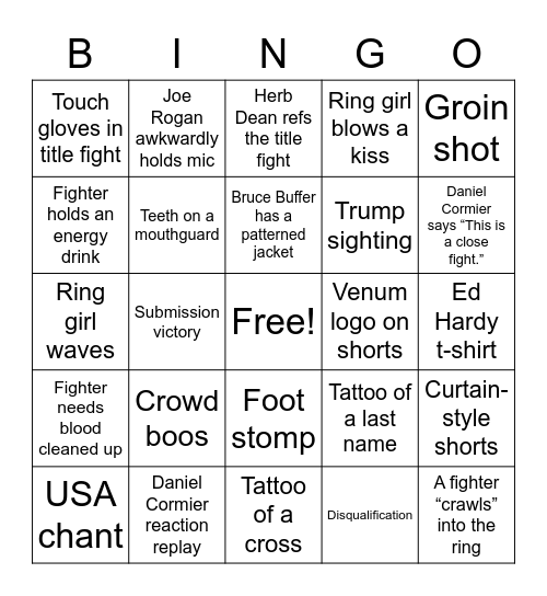 UFC BINGO Card