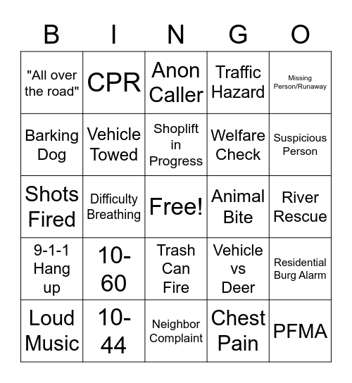 9-1-1 Bingo Card