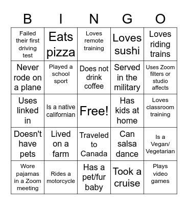 Getting to Know You Bingo Card