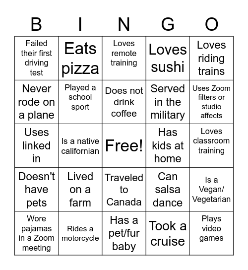 Getting to Know You Bingo Card