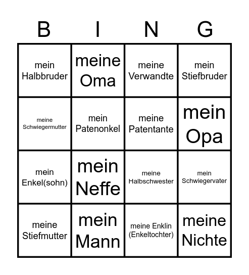 S3 Familie Bingo Card