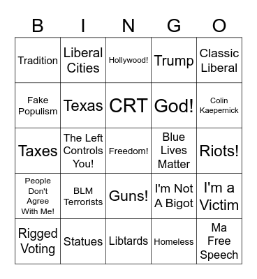 Republican Bingo Card