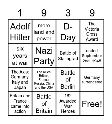 World War 2 Bingo Card
