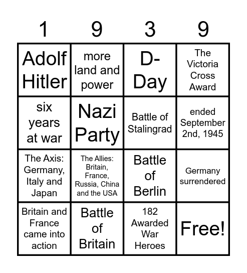 World War 2 Bingo Card
