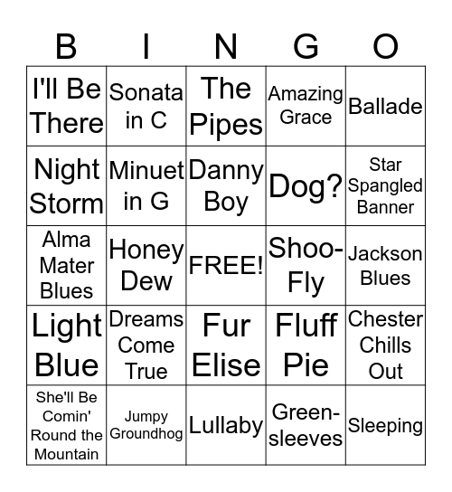 Simply Music Playlist Bingo Card