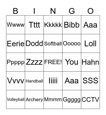 PE Test Bingo Card