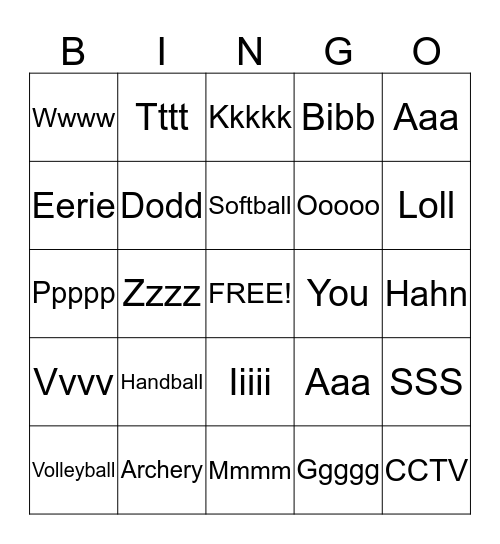 PE Test Bingo Card