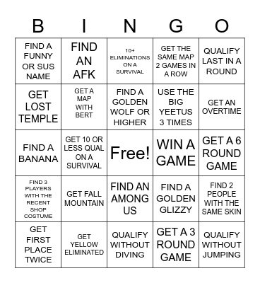 FALL GUYS BINGO Card