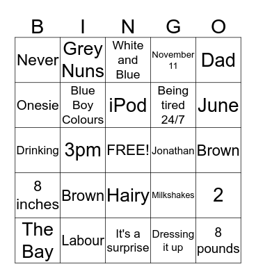 Baby Bingo! Bingo Card