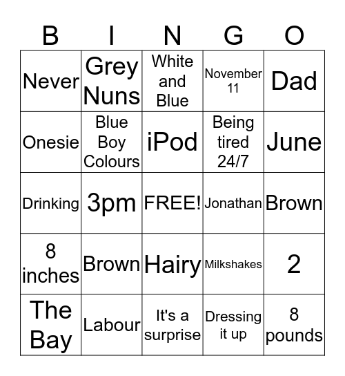 Baby Bingo! Bingo Card