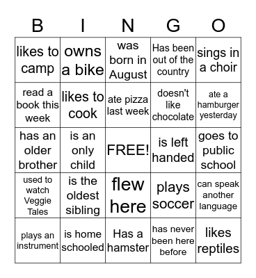 Getting to Know You Bingo Card