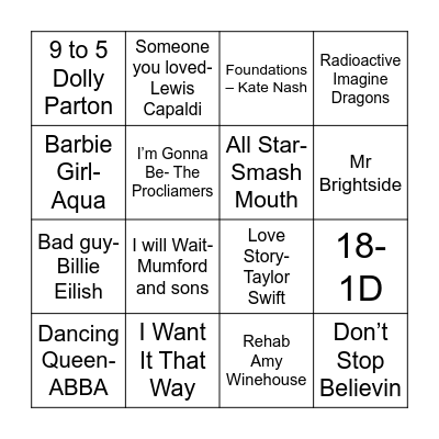 QMU DANCE MUSIC BINGO Card