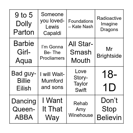 QMU DANCE MUSIC BINGO Card