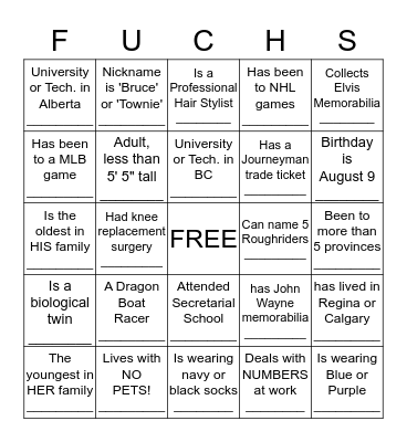 REUNION MINGLE BINGO!!!!!! Bingo Card
