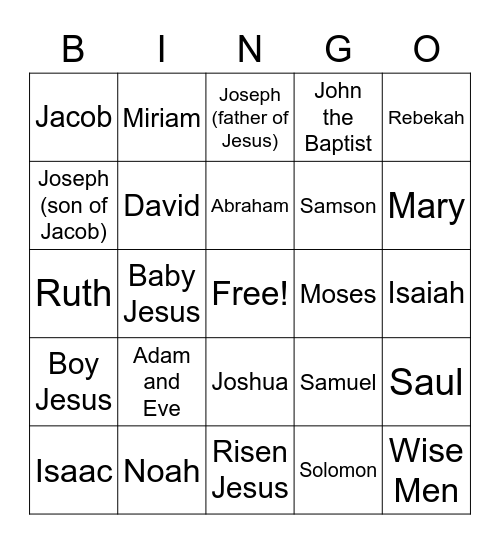 Action Heros of the Bible Bingo Card