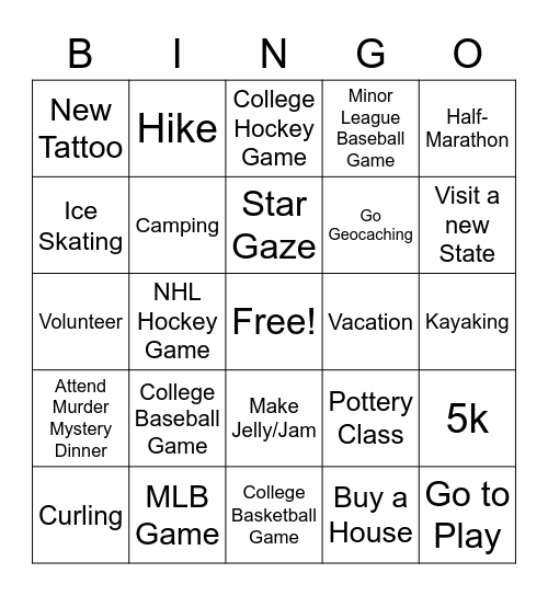 2022 Bucket Bingo Card