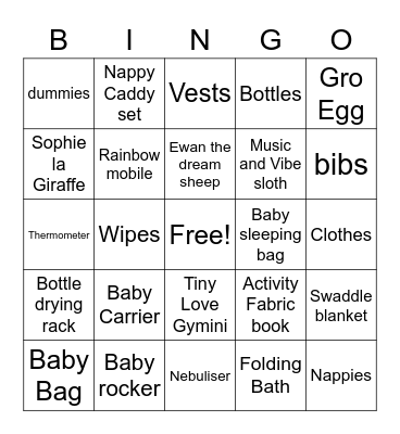 Present Bingo, Bron Baby shower Bingo Card