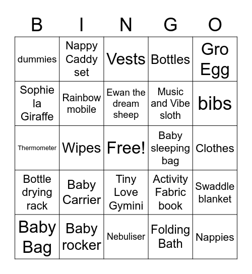 Present Bingo, Bron Baby shower Bingo Card