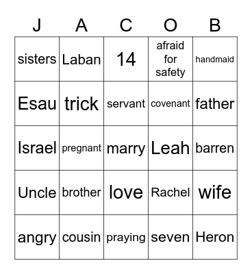 Jacob Kept His Covenants Bingo Card