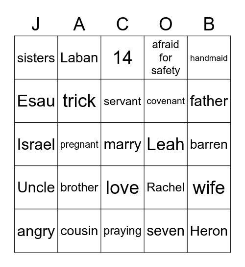 Jacob Kept His Covenants Bingo Card