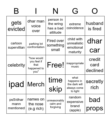 Dhar Mann Bingo Card