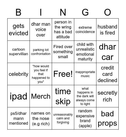 Dhar Mann Bingo Card
