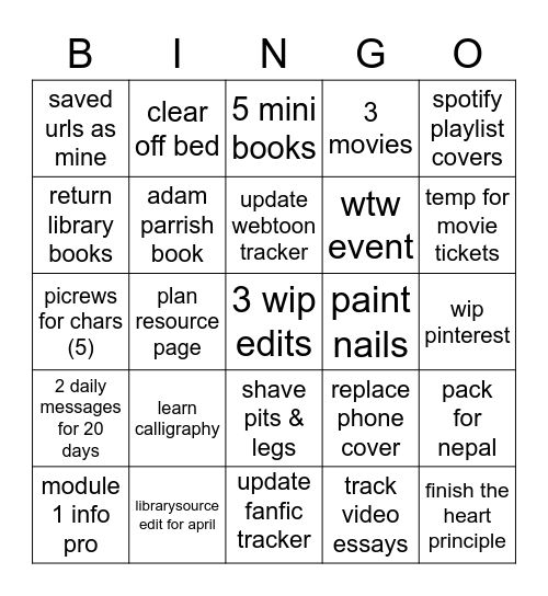 yummy Bingo Card