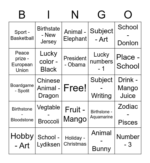 Untitled Bingo Card