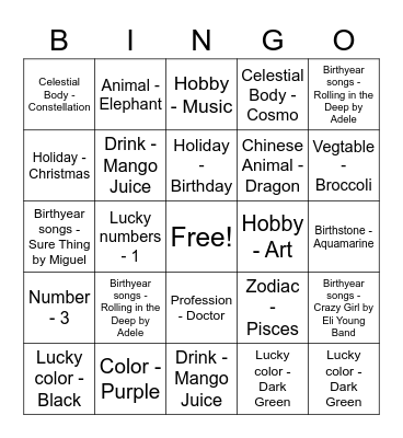 Untitled Bingo Card