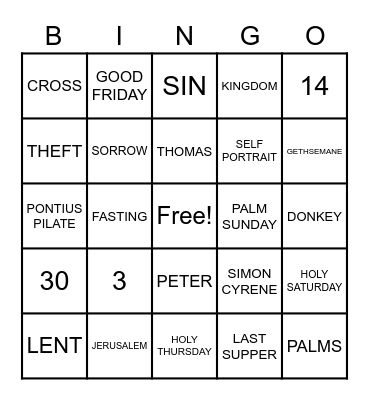 Lent Bingo Card