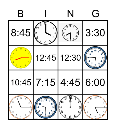 Telling Time Bingo Card