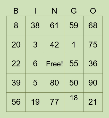 Probability Bingo Card