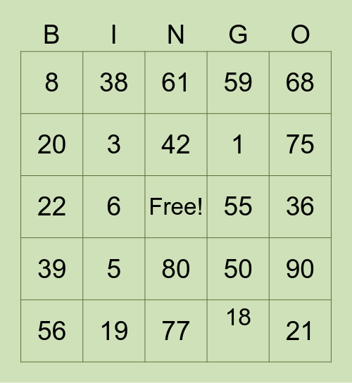 Probability Bingo Card