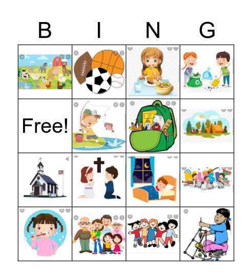 Activities Bingo Card