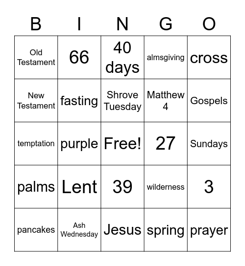 Lent Bingo Card