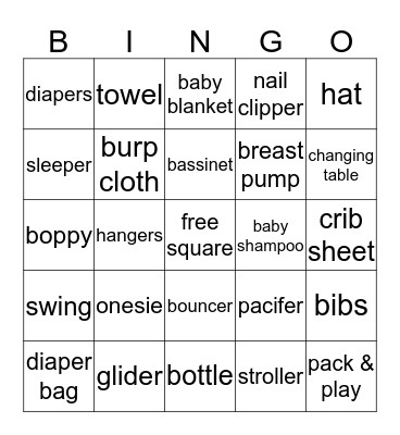 Sarah's Baby Bingo Card