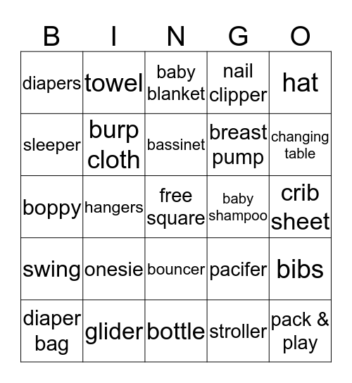 Sarah's Baby Bingo Card