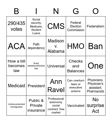 Health Policy & Law Bingo Card