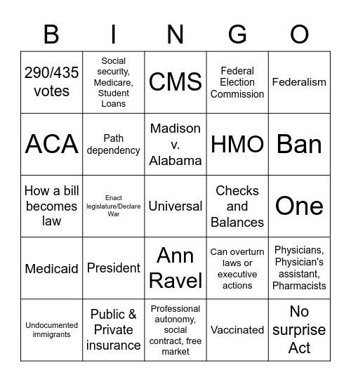 Health Policy & Law Bingo Card